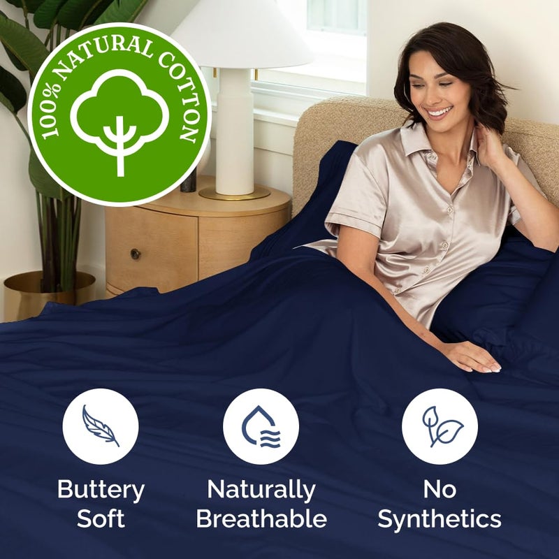 CGK Unlimited 400 Thread Count Cotton Sheet Set - Queen Size 100% Cotton Sheets - Easily Fits 8" to 16" Mattress - Silky-Soft, Wrinkle Free, Breathable & Comfy - Deep Pockets & Hotel Quality Bedding Set - Navy Blue - Image 3